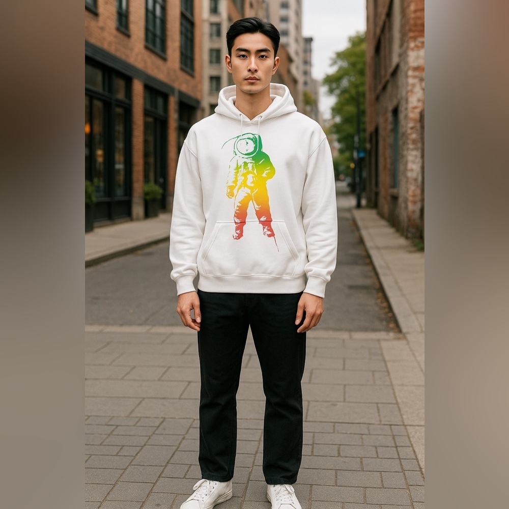 Space Astronaut Man on the Moon Rasta Sweatshirt Hoodie Size 3X - Picture 7 of 8